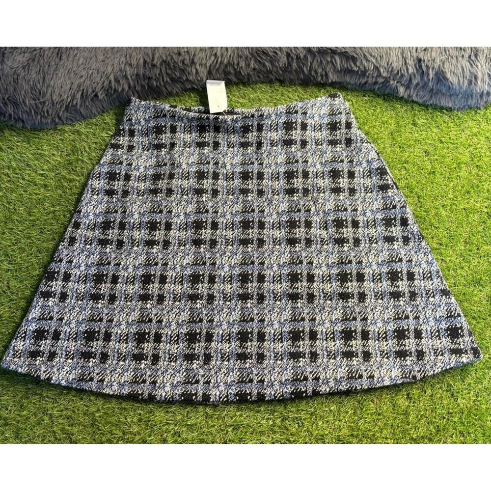 Ann Taylor Loft Skirt Women's Size S‎ Blue Black Tartan Plaid Mini Elastic Waist